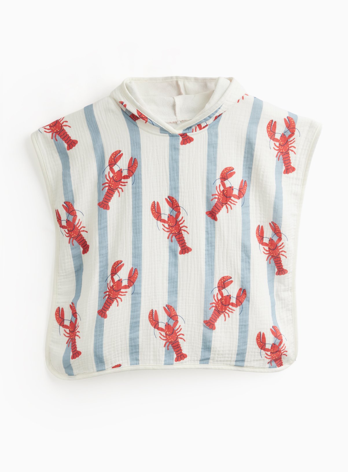 Blue Stripe Lobster Print Double Cloth Poncho Hooded Towel One Size - Image 1 thumbnail